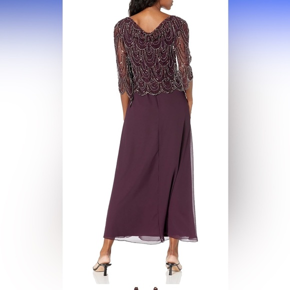 J Kara Plum Beaded Long Sleeve Dress - Picture 2 of 6